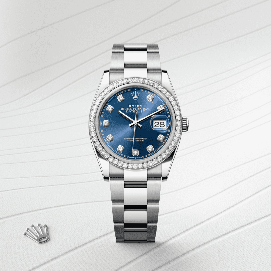 Rolex Datejust 36 Oyster, 36 mm, Oystersteel çelik, beyaz altın ve pırlanta M126284RBR-0030