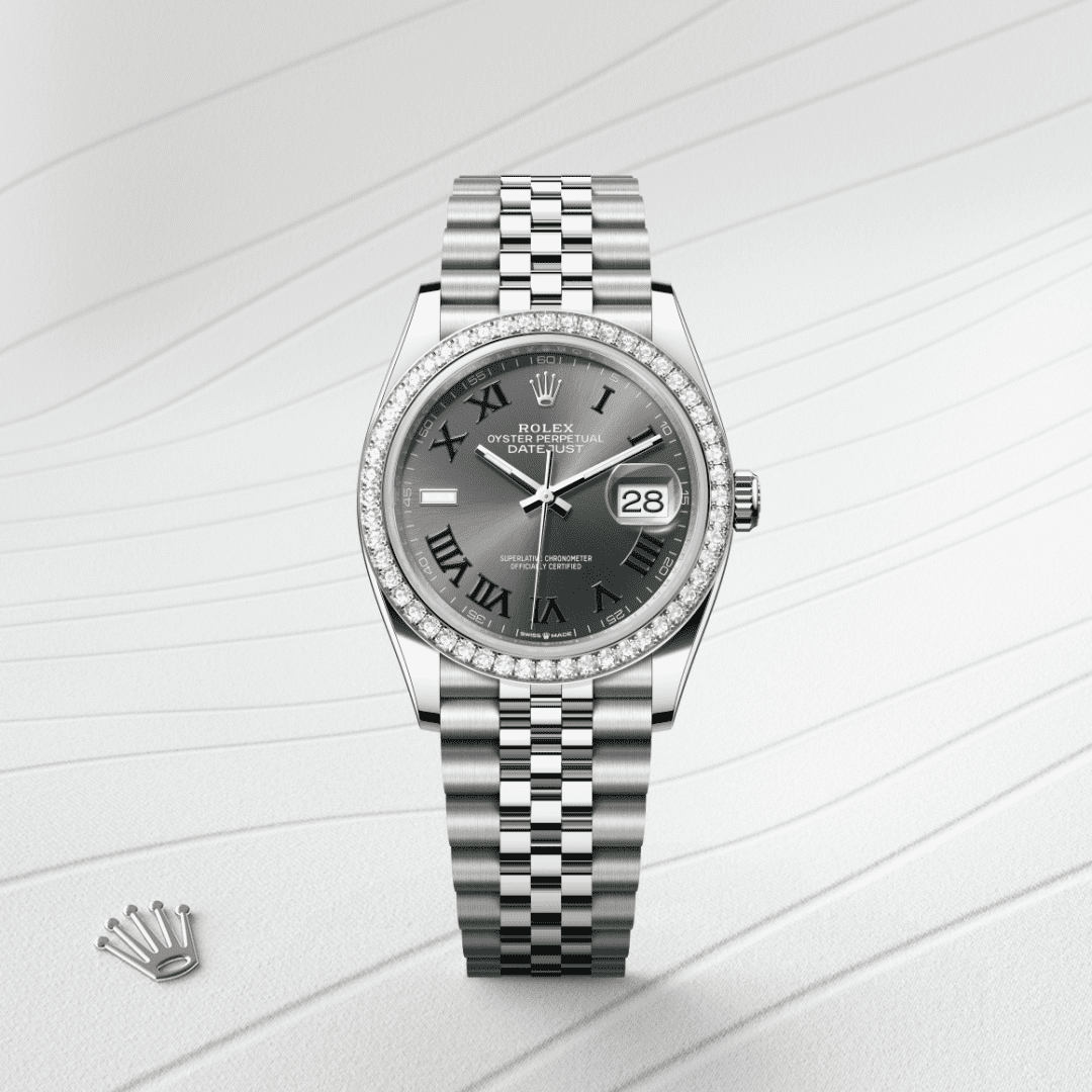 Rolex Datejust 36 Oyster, 36 mm, Oystersteel çelik, beyaz altın ve pırlanta M126284RBR-0037