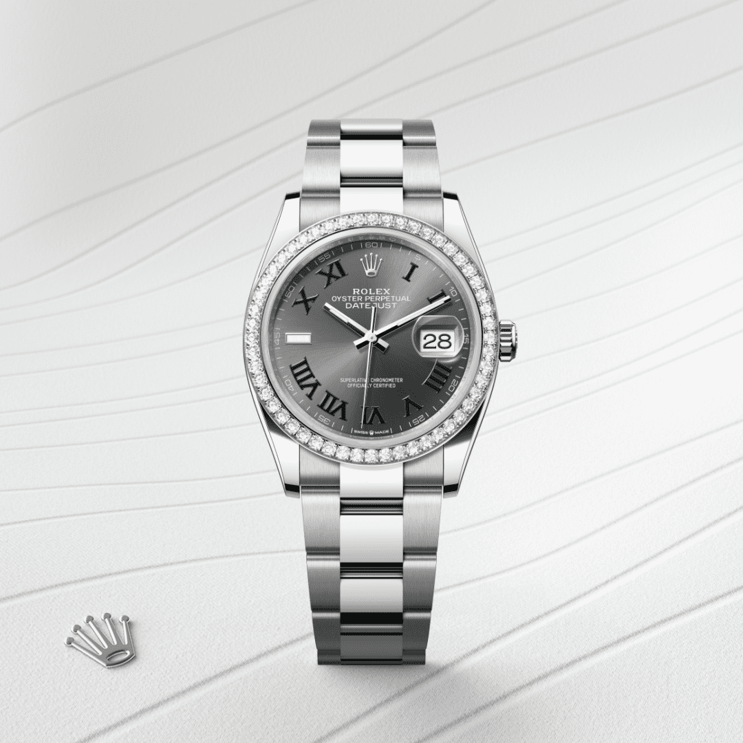 Rolex Datejust 36 Oyster, 36 mm, Oystersteel çelik, beyaz altın ve pırlanta M126284RBR-0038