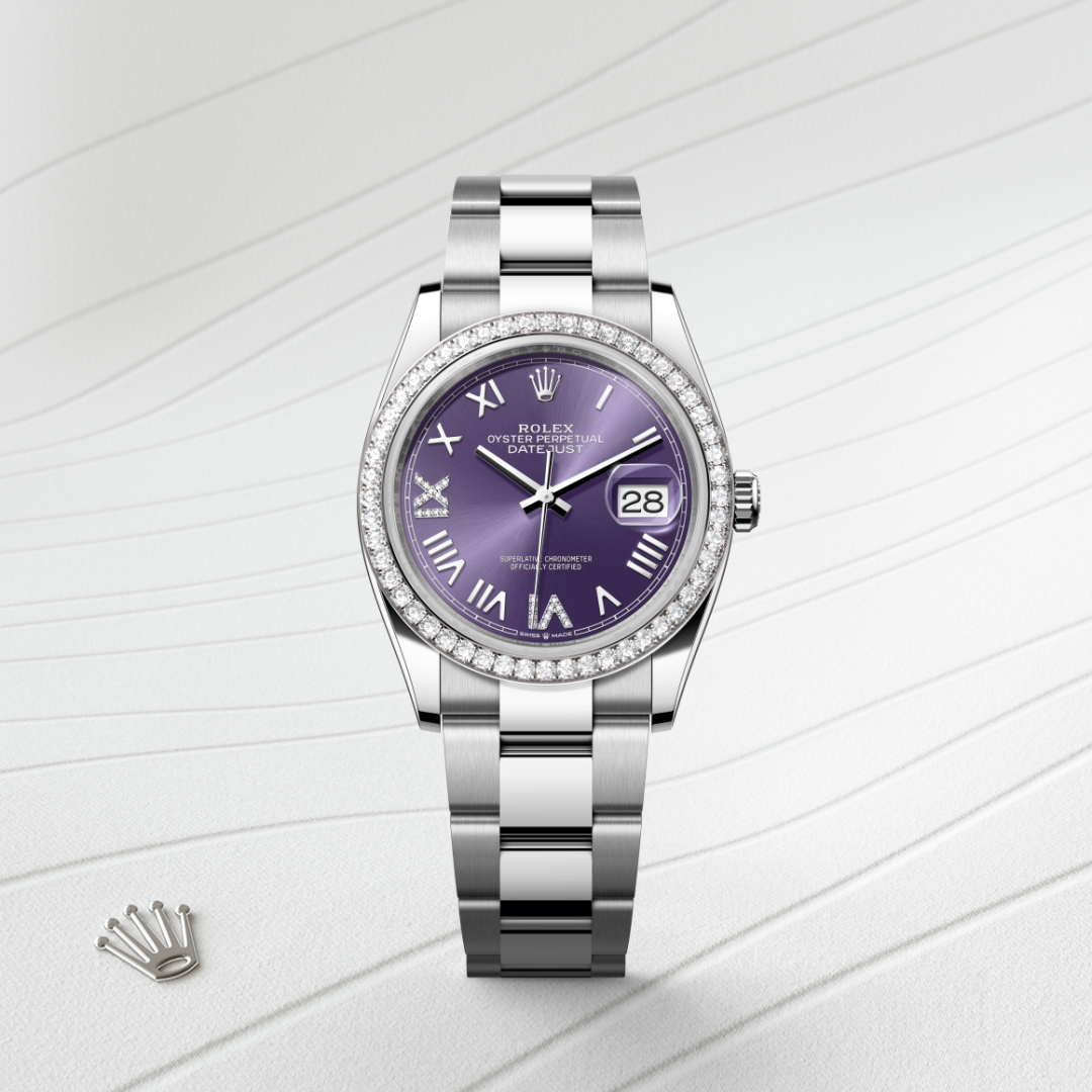 Rolex Datejust 36 Oyster, 36 mm, Oystersteel çelik, beyaz altın ve pırlanta M126284RBR-0056