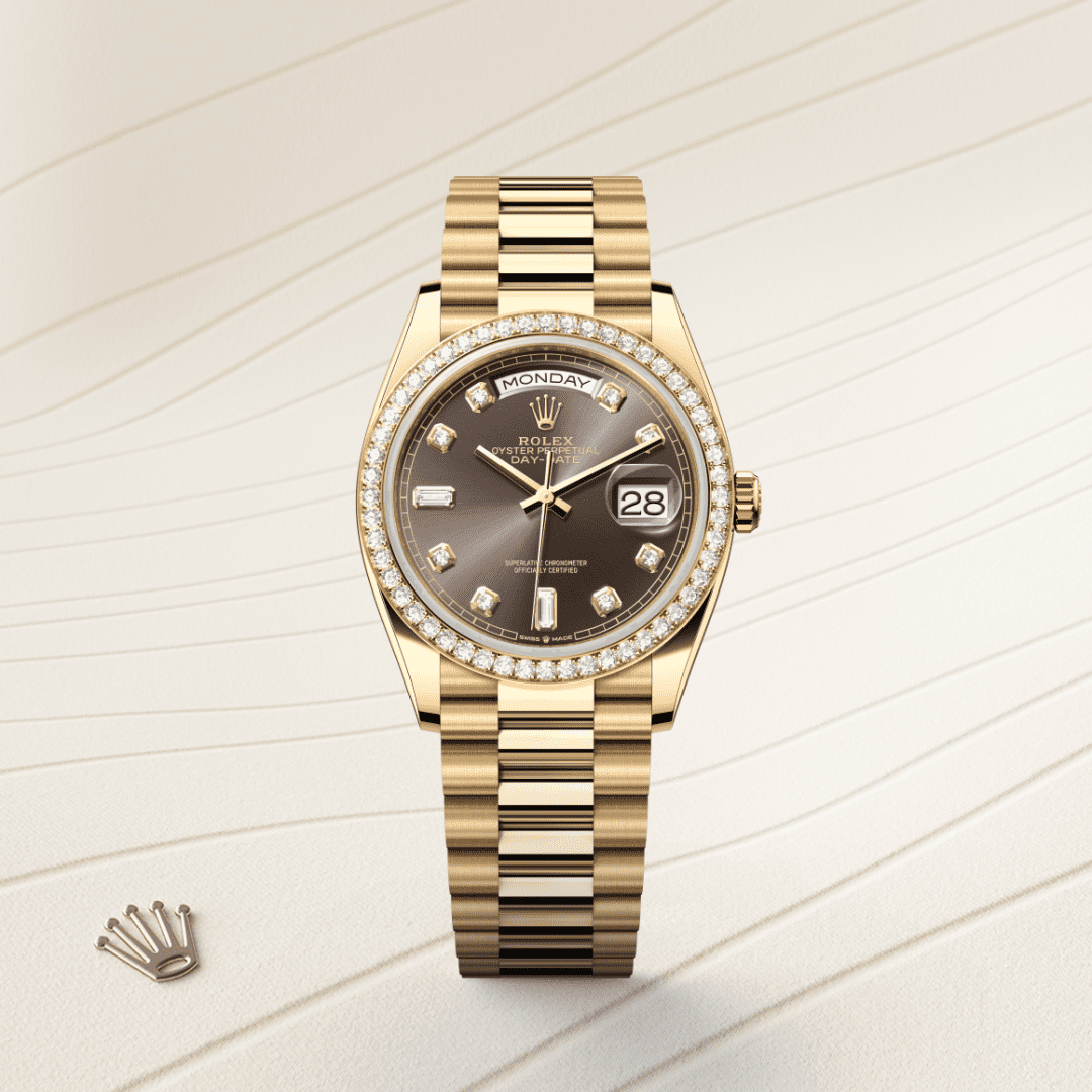 Rolex Day-Date 36 Oyster, 36 mm, sarı altın ve pırlanta M128348RBR-0005