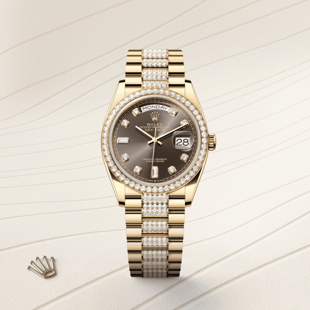 Rolex Day-Date 36 Oyster, 36 mm, sarı altın ve pırlanta M128348RBR-0007