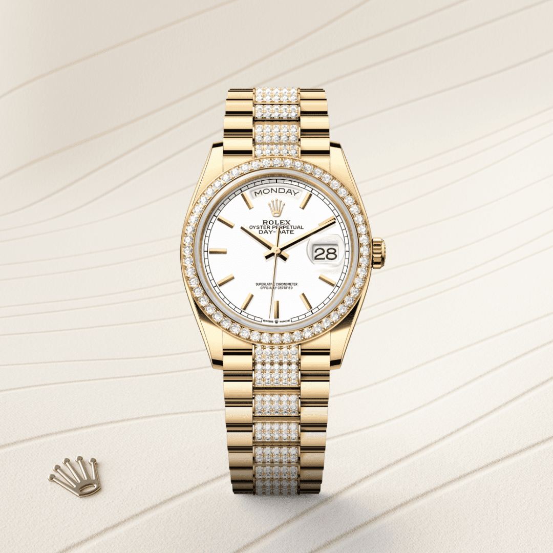 Rolex Day-Date 36 Oyster, 36 mm, sarı altın ve pırlanta M128348RBR-0048