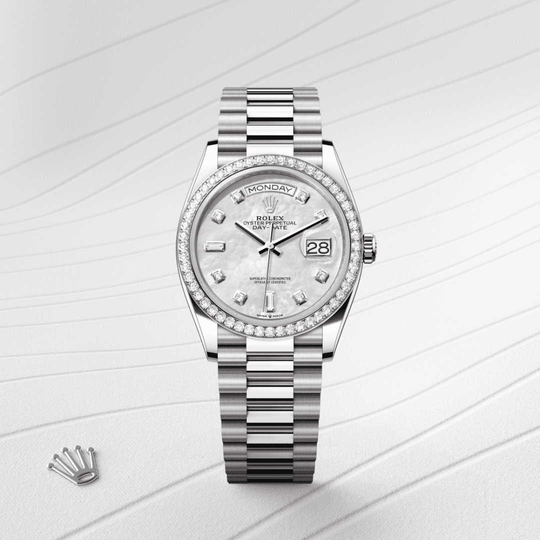 Rolex Day-Date 36 Oyster, 36 mm, beyaz altın ve pırlanta M128349RBR-0004