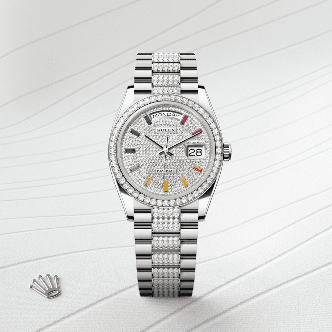 Rolex Day-Date 36 Oyster, 36 mm, white gold and diamonds M128349RBR-0012