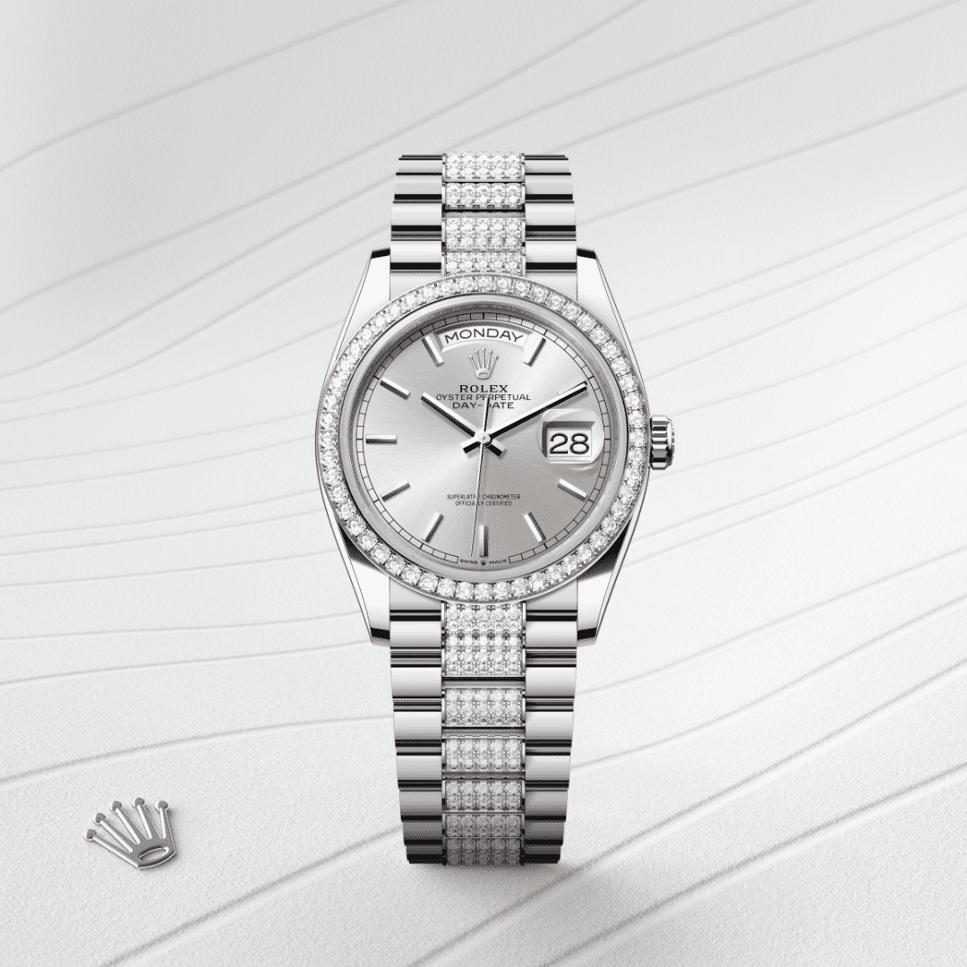 Rolex Day-Date 36 Oyster, 36 mm, beyaz altın ve pırlanta M128349RBR-0013