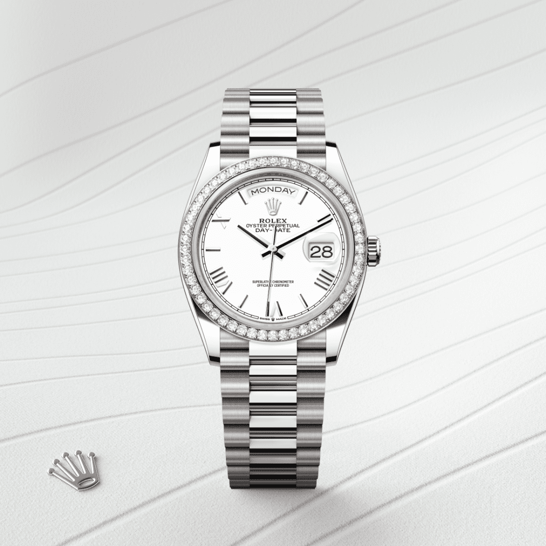 Rolex Day-Date 36 Oyster, 36 mm, beyaz altın ve pırlanta M128349RBR-0043