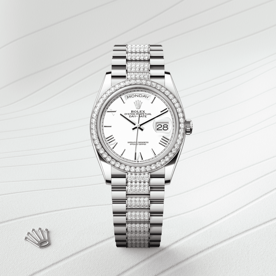 Rolex Day-Date 36 Oyster, 36 mm, beyaz altın ve pırlanta M128349RBR-0044