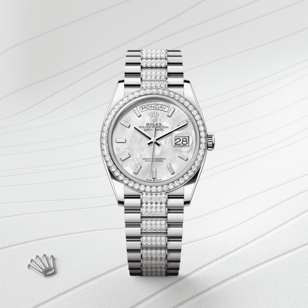 Rolex Day-Date 36 Oyster, 36 mm, beyaz altın ve pırlanta M128349RBR-0050