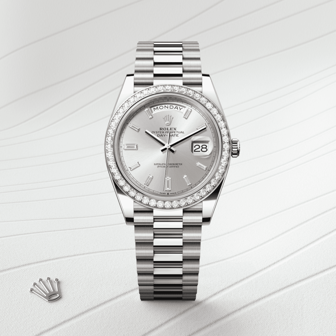 Rolex Day-Date 40 Oyster, 40 mm, beyaz altın ve pırlanta M228349RBR-0001