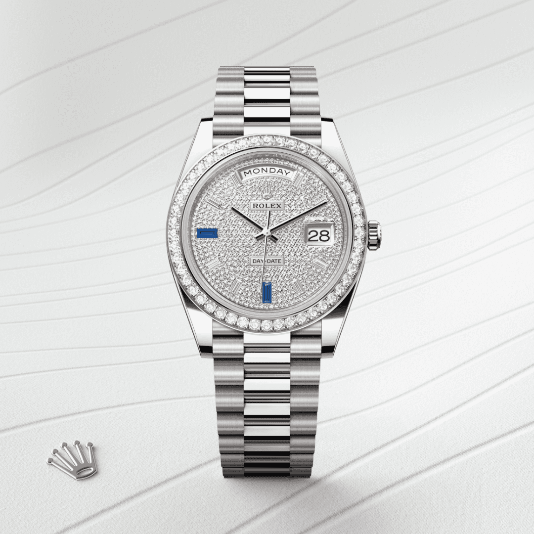 Rolex Day-Date 40 Oyster, 40 mm, beyaz altın ve pırlanta M228349RBR-0036