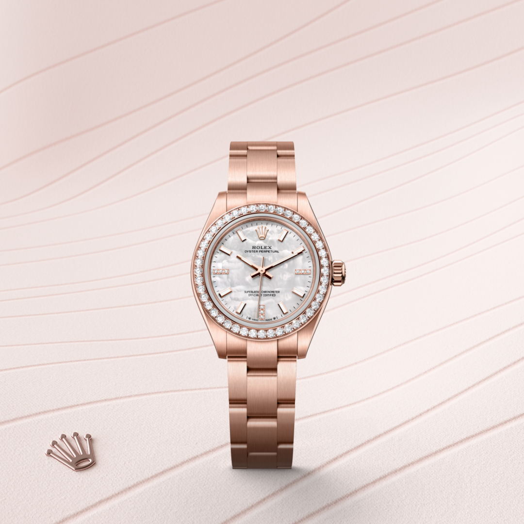 Rolex Oyster Perpetual 28 Oyster, 28 mm, Everose altın ve pırlanta M276245RBR-0001
