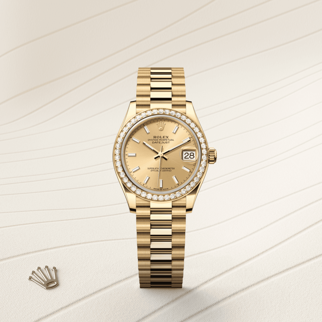 Rolex Datejust 31 Oyster, 31 mm, sarı altın ve pırlanta M278288RBR-0022