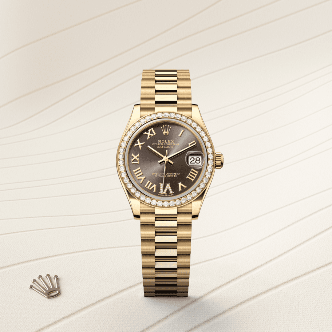 Rolex Datejust 31 Oyster, 31 mm, sarı altın ve pırlanta M278288RBR-0026