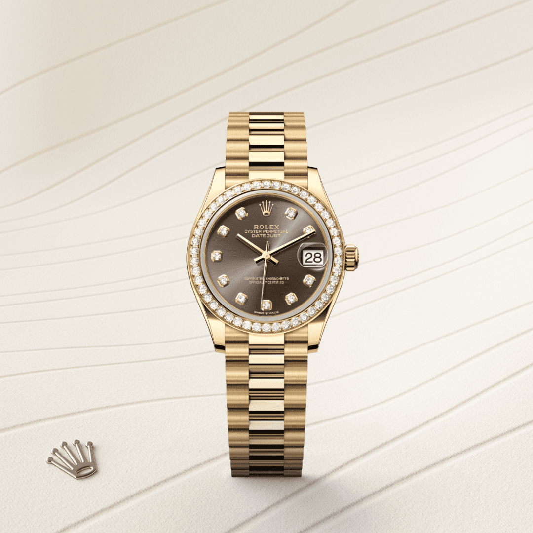 Rolex Datejust 31 Oyster, 31 mm, sarı altın ve pırlanta M278288RBR-0030