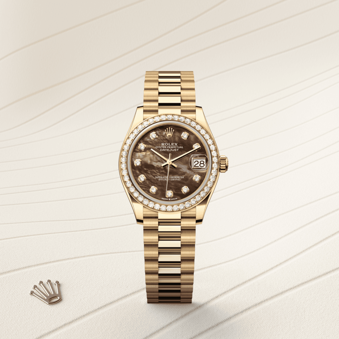 Rolex Datejust 31 Oyster, 31 mm, sarı altın ve pırlanta M278288RBR-0032