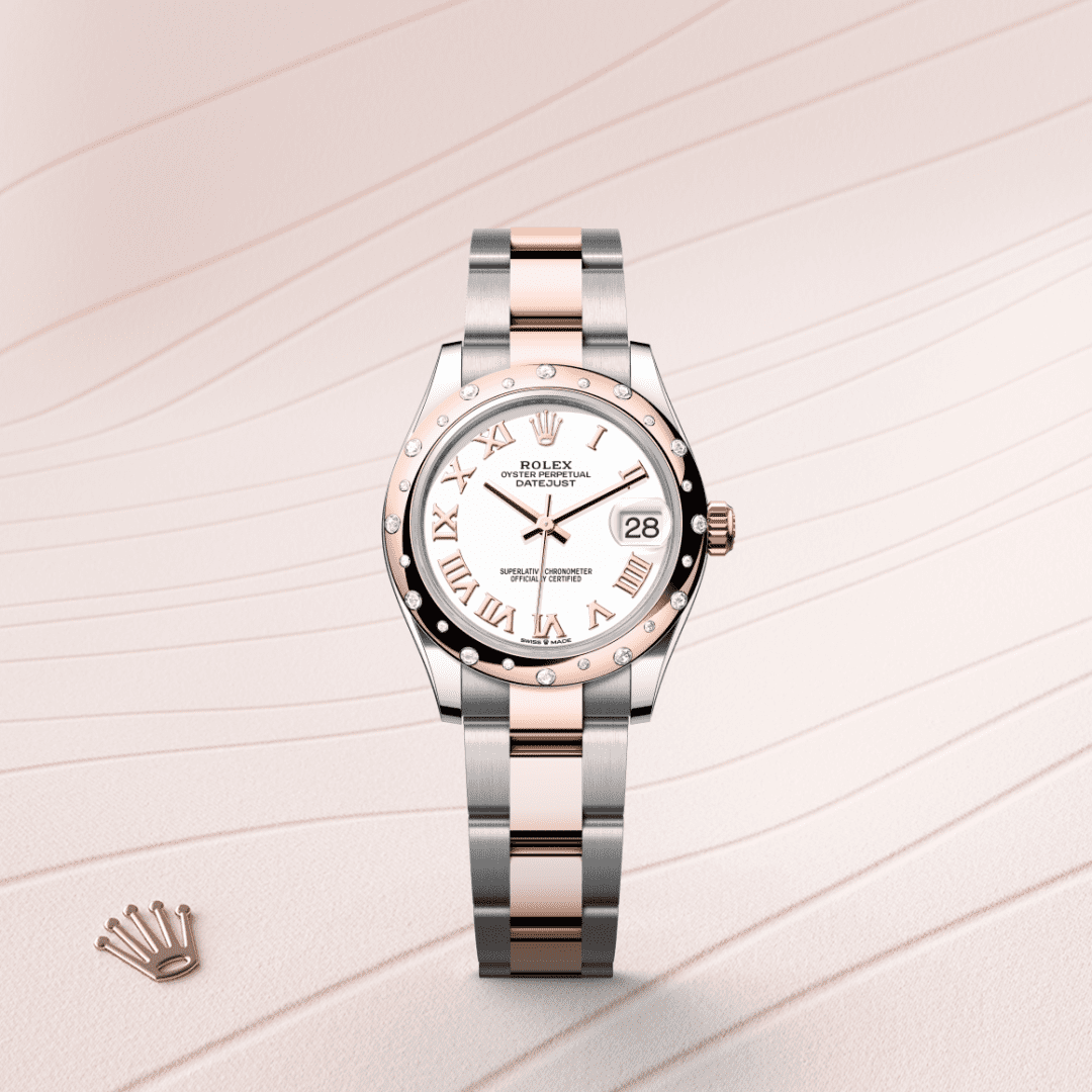 Rolex Datejust 31 Oyster, 31 mm, Oystersteel çelik, Everose altın ve pırlanta M278341RBR-0001