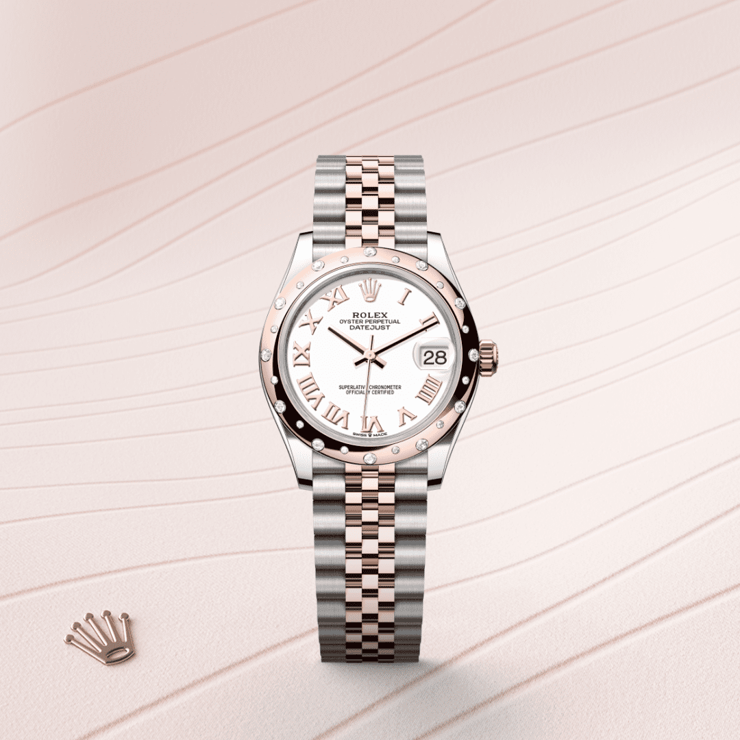 Rolex Datejust 31 Oyster, 31 mm, Oystersteel çelik, Everose altın ve pırlanta M278341RBR-0002