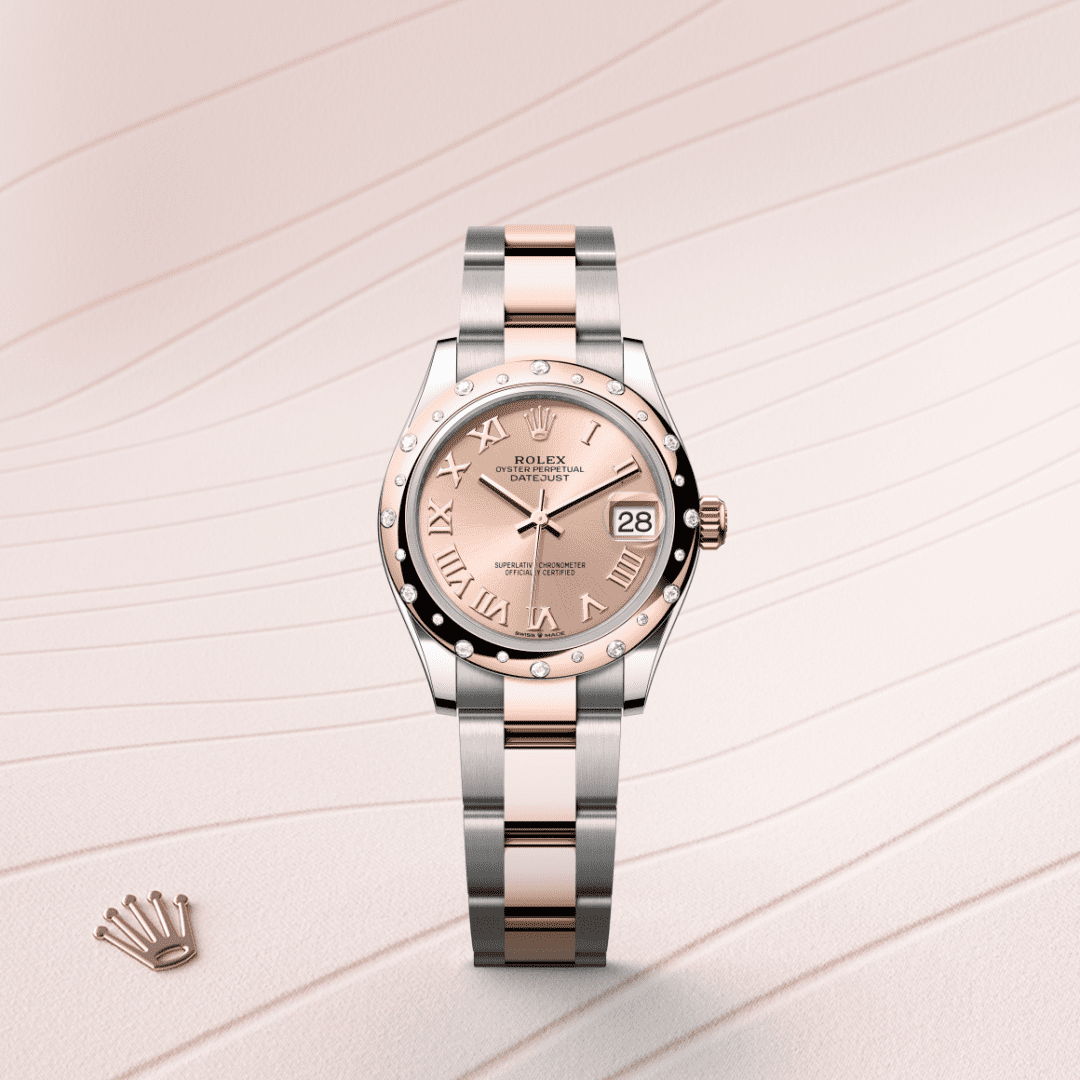 Rolex Datejust 31 Oyster, 31 mm, Oystersteel çelik, Everose altın ve pırlanta M278341RBR-0005