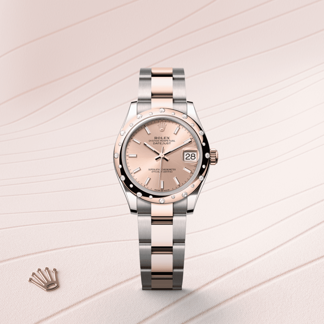 Rolex Datejust 31 Oyster, 31 mm, Oystersteel çelik, Everose altın ve pırlanta M278341RBR-0009