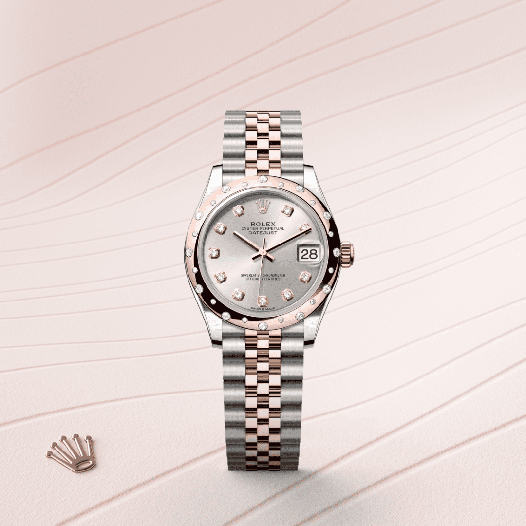 Rolex Datejust 31 Oyster, 31 mm, Oystersteel çelik, Everose altın ve pırlanta M278341RBR-0016