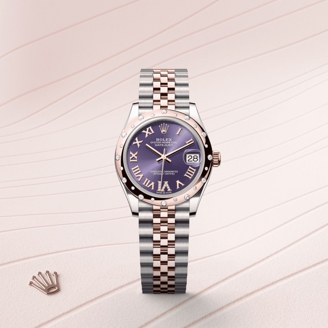 Rolex Datejust 31 Oyster, 31 mm, Oystersteel çelik, Everose altın ve pırlanta M278341RBR-0020