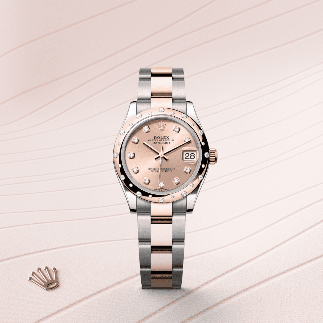 Rolex Datejust 31 Oyster, 31 mm, Oystersteel çelik, Everose altın ve pırlanta M278341RBR-0023