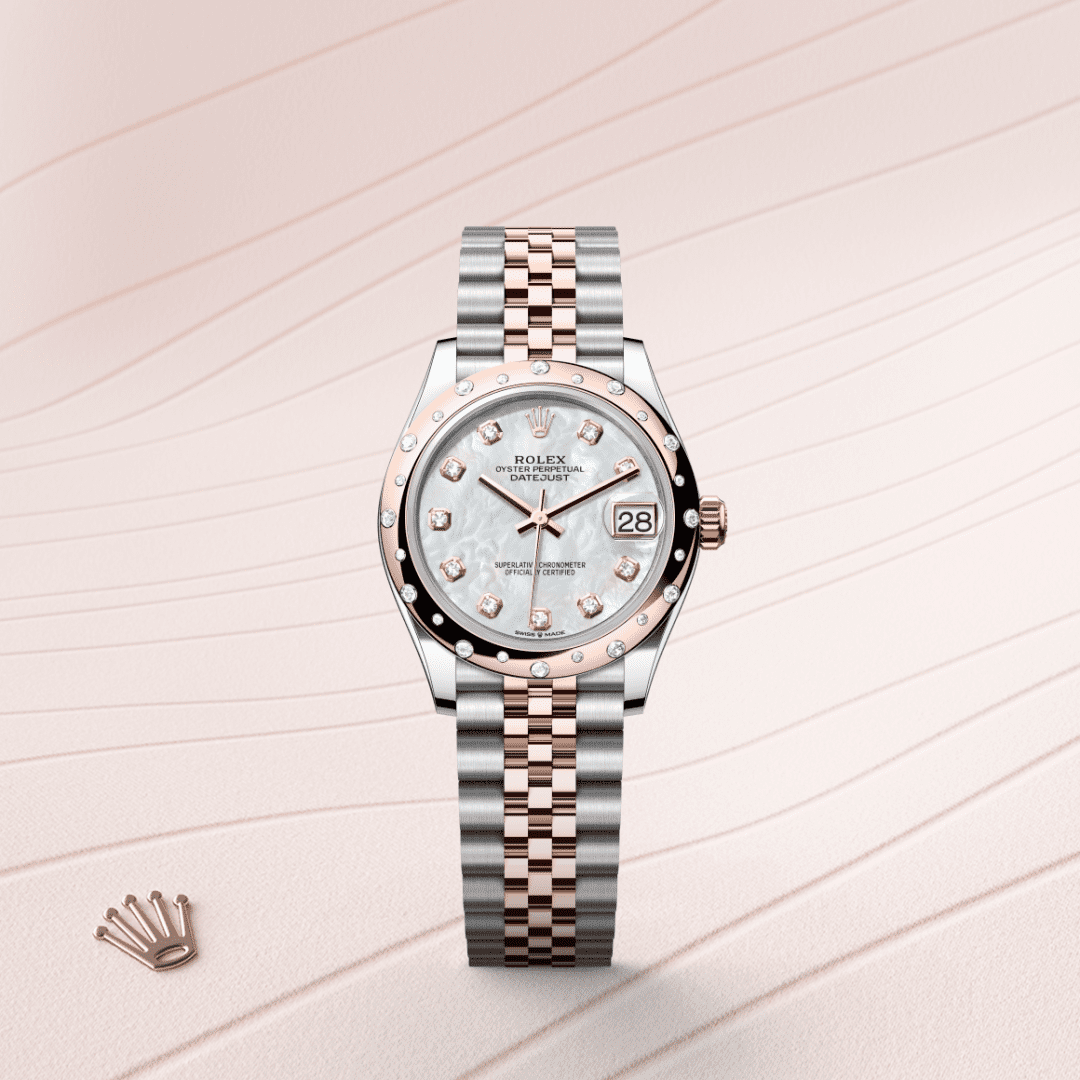 Rolex Datejust 31 Oyster, 31 mm, Oystersteel çelik, Everose altın ve pırlanta M278341RBR-0026