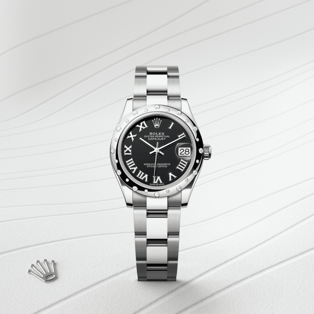 Rolex Datejust 31 Oyster, 31 mm, Oystersteel çelik, beyaz altın ve pırlanta M278344RBR-0001