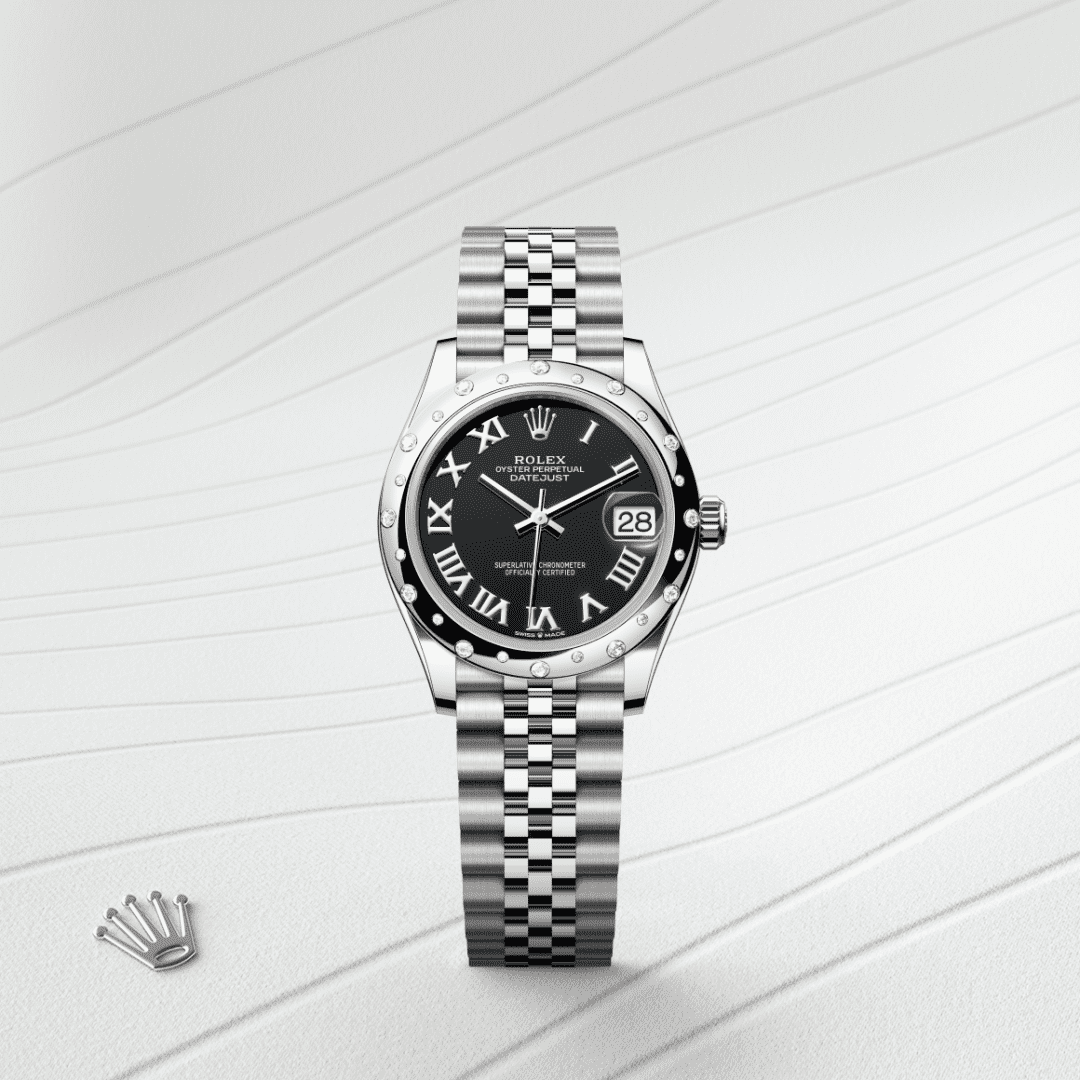 Rolex Datejust 31 Oyster, 31 mm, Oystersteel çelik, beyaz altın ve pırlanta M278344RBR-0002