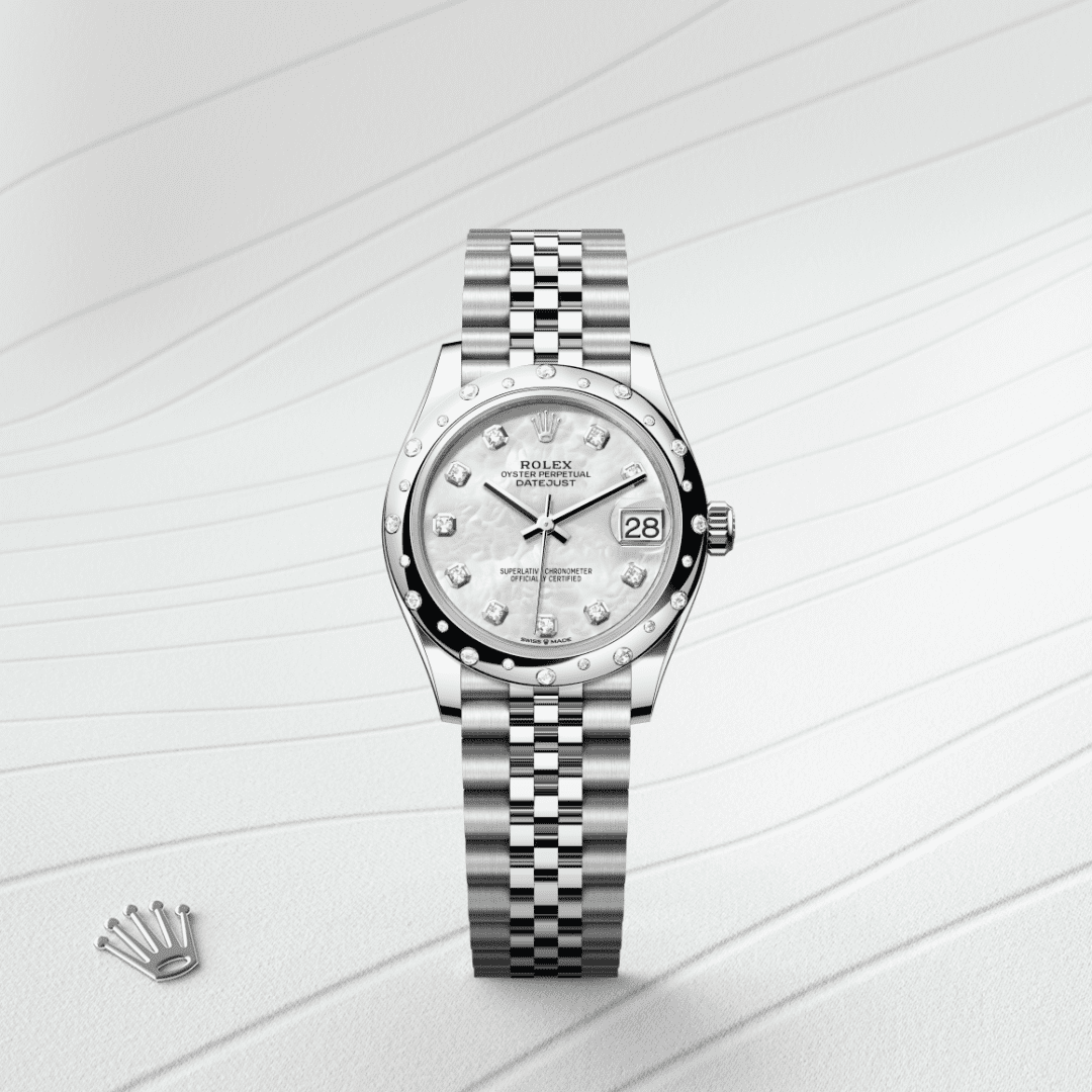 Rolex Datejust 31 Oyster, 31 mm, Oystersteel çelik, beyaz altın ve pırlanta M278344RBR-0006