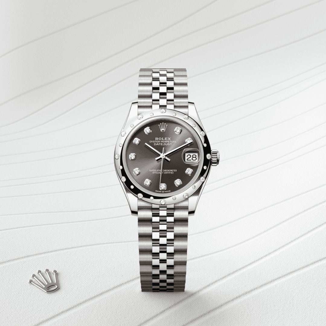 Rolex Datejust 31 Oyster, 31 mm, Oystersteel çelik, beyaz altın ve pırlanta M278344RBR-0008