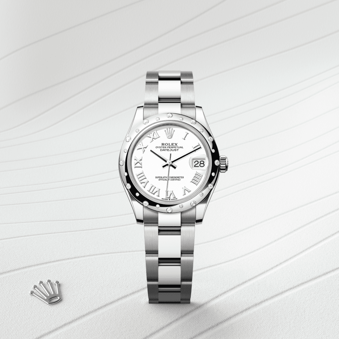 Rolex Datejust 31 Oyster, 31 mm, Oystersteel çelik, beyaz altın ve pırlanta M278344RBR-0011