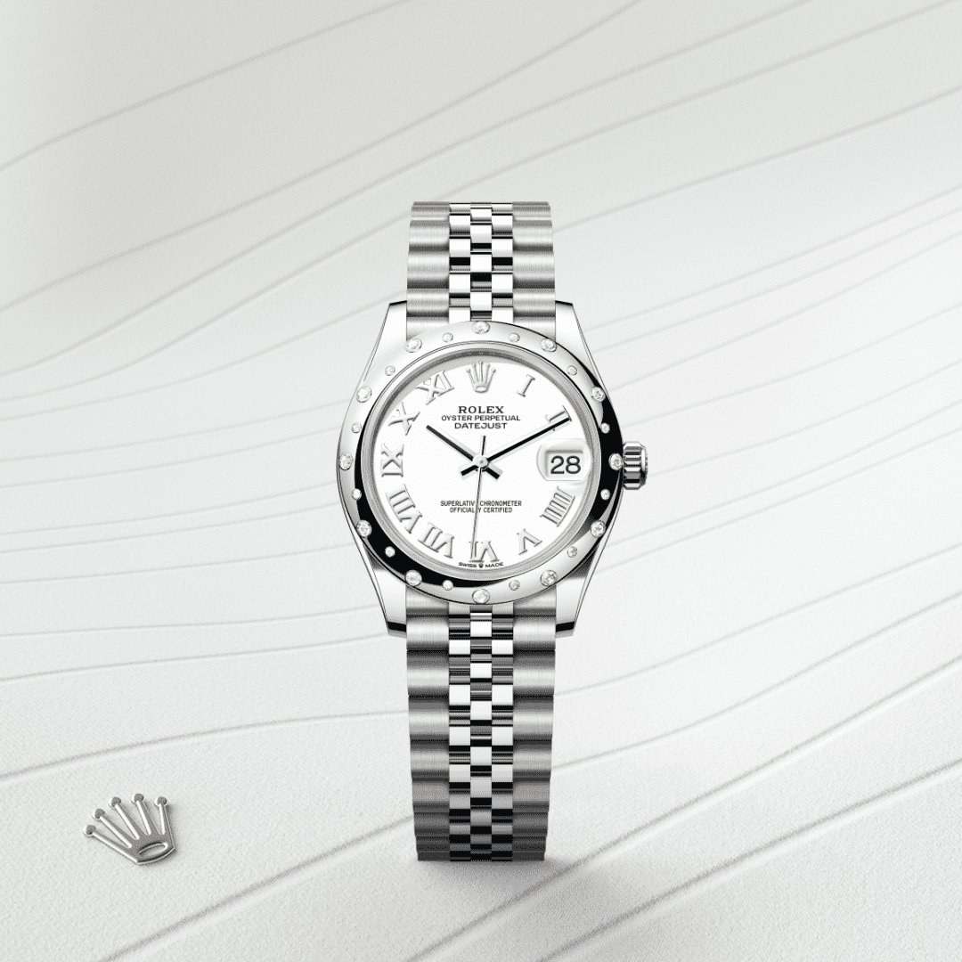 Rolex Datejust 31 Oyster, 31 mm, Oystersteel çelik, beyaz altın ve pırlanta M278344RBR-0012