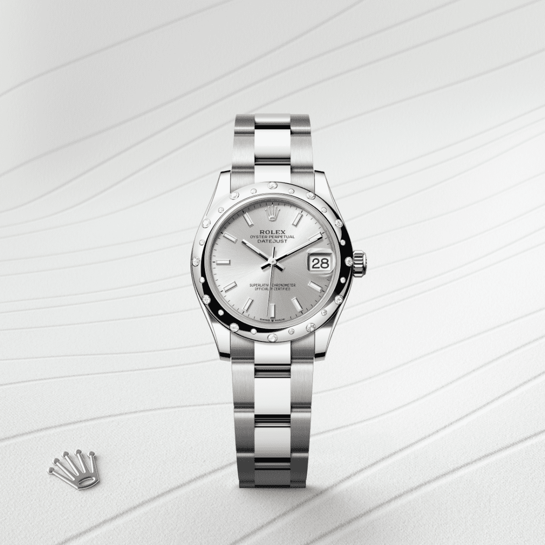 Rolex Datejust 31 Oyster, 31 mm, Oystersteel çelik, beyaz altın ve pırlanta M278344RBR-0013