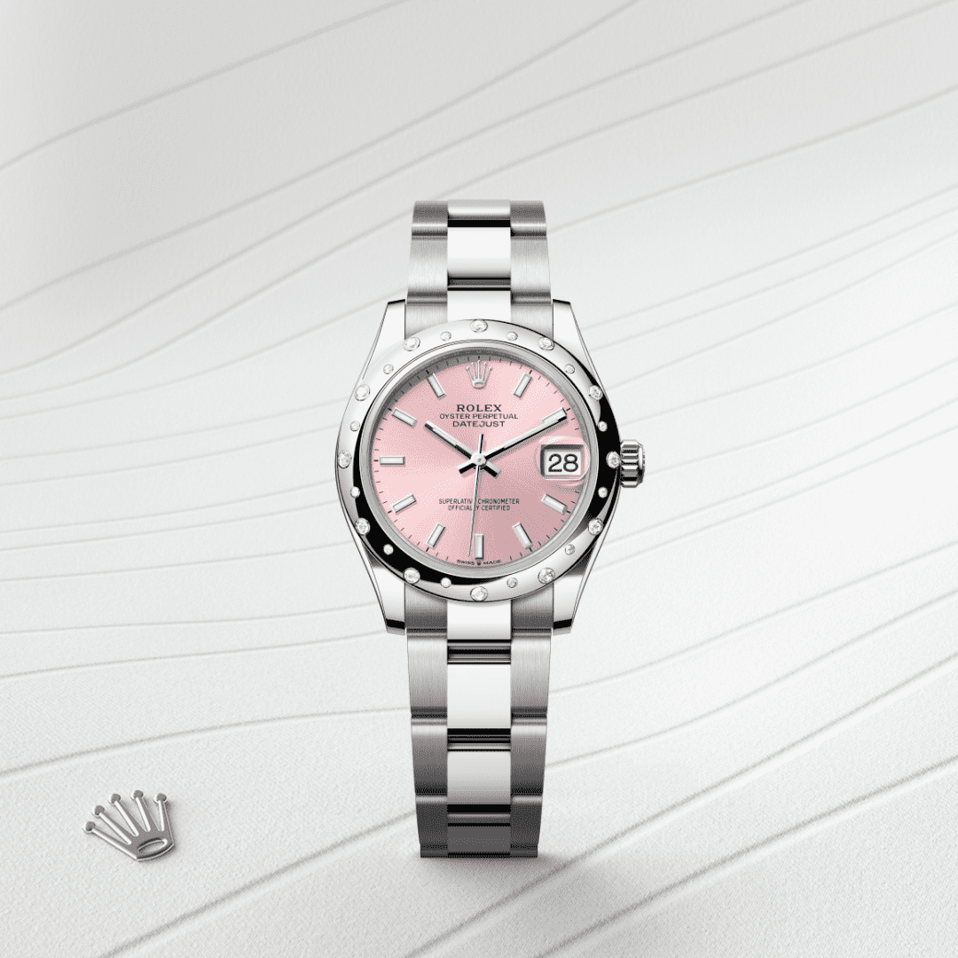 Rolex Datejust 31 Oyster, 31 mm, Oystersteel çelik, beyaz altın ve pırlanta M278344RBR-0015