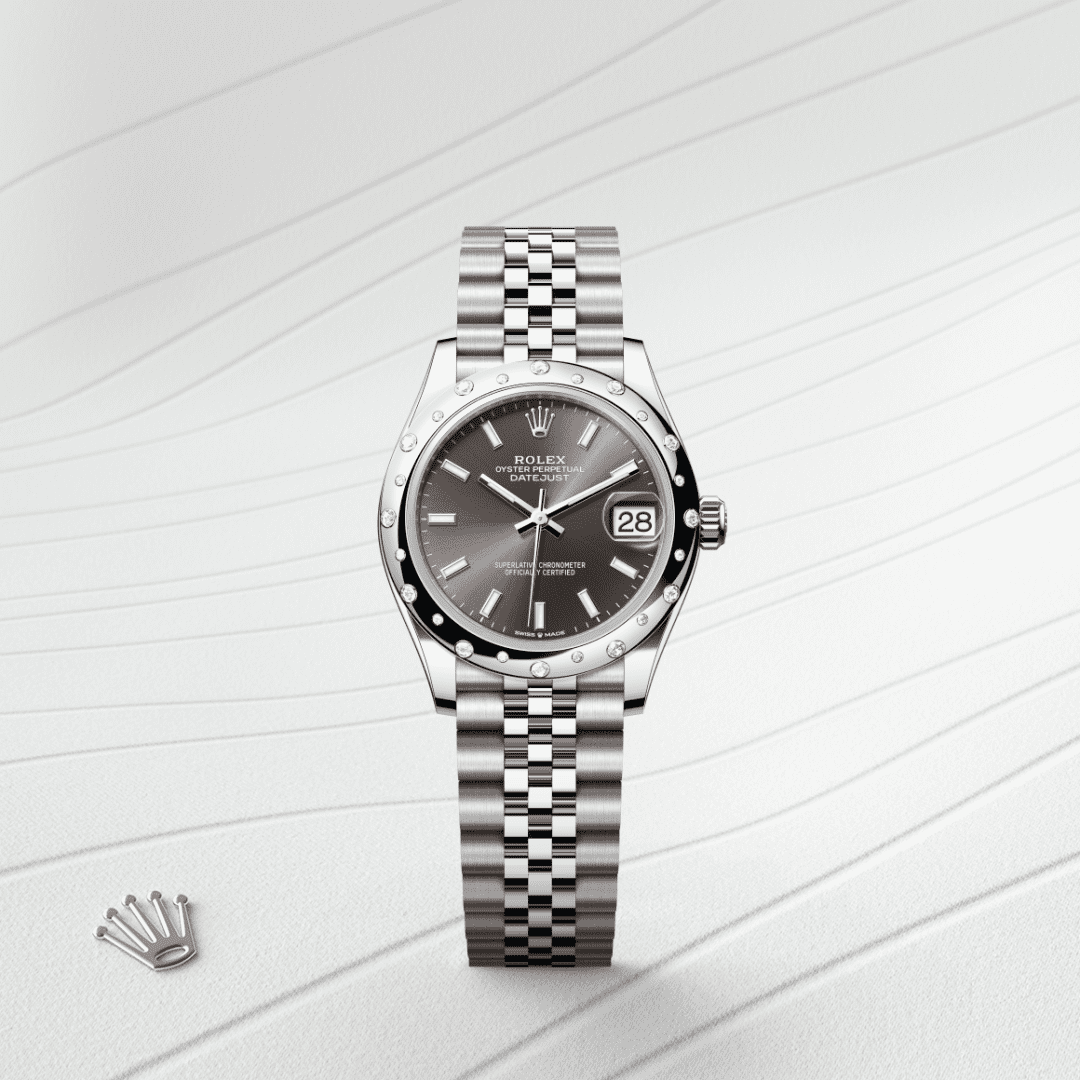 Rolex Datejust 31 Oyster, 31 mm, Oystersteel çelik, beyaz altın ve pırlanta M278344RBR-0018