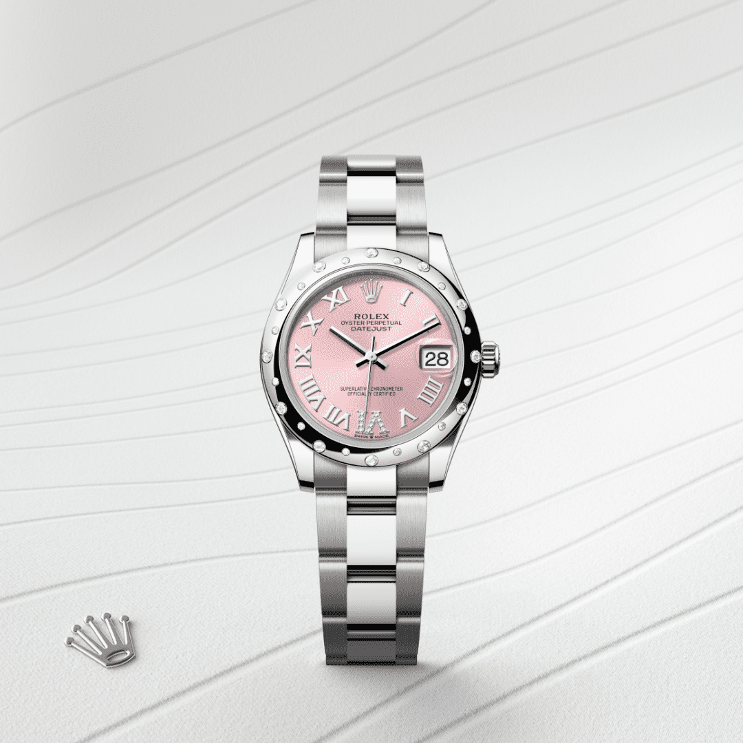 Rolex Datejust 31 Oyster, 31 mm, Oystersteel çelik, beyaz altın ve pırlanta M278344RBR-0025