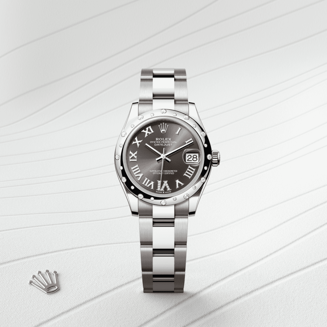 Rolex Datejust 31 Oyster, 31 mm, Oystersteel çelik, beyaz altın ve pırlanta M278344RBR-0029