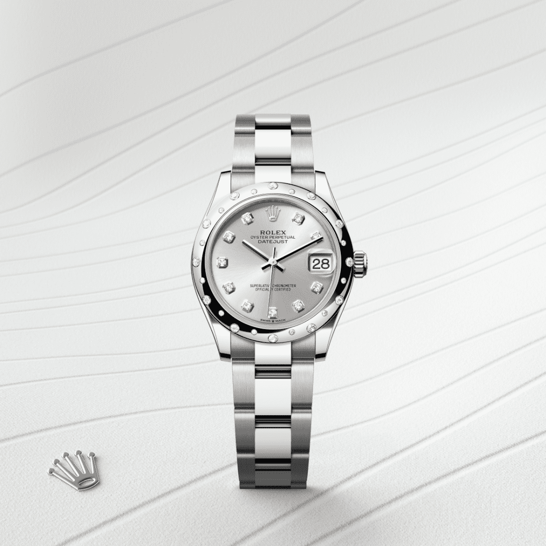 Rolex Datejust 31 Oyster, 31 mm, Oystersteel çelik, beyaz altın ve pırlanta M278344RBR-0031