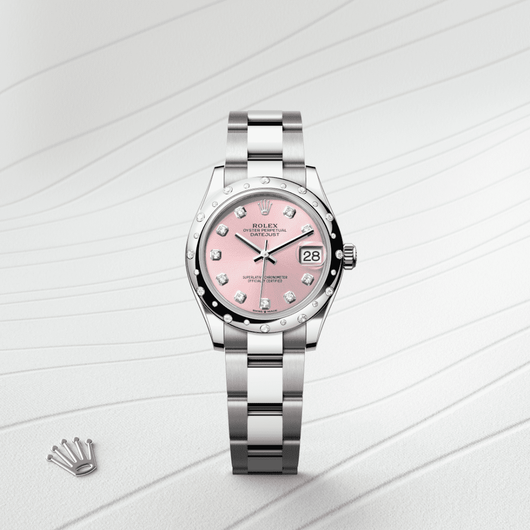 Rolex Datejust 31 Oyster, 31 mm, Oystersteel çelik, beyaz altın ve pırlanta M278344RBR-0033