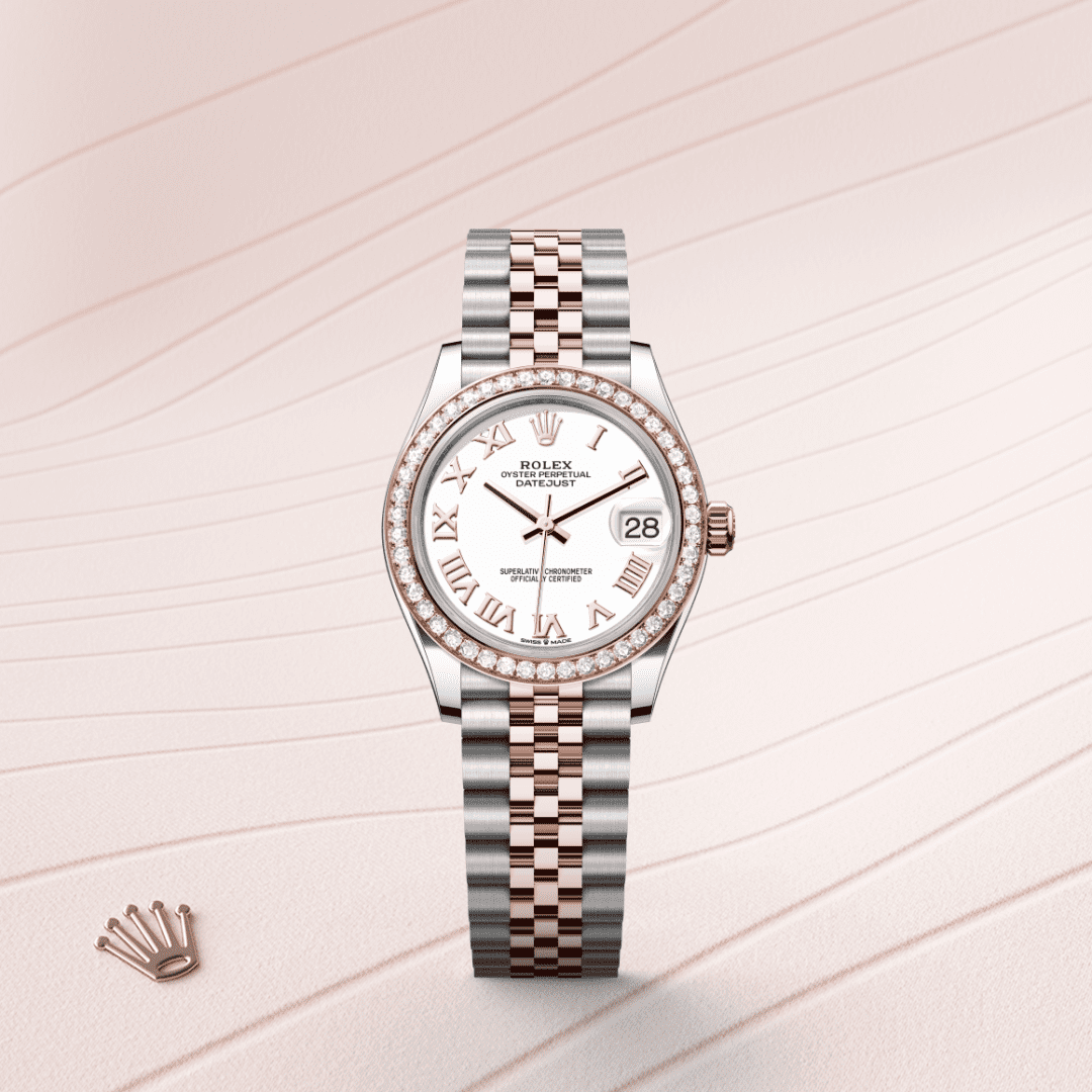 Rolex Datejust 31 Oyster, 31 mm, Oystersteel çelik, Everose altın ve pırlanta M278381RBR-0004