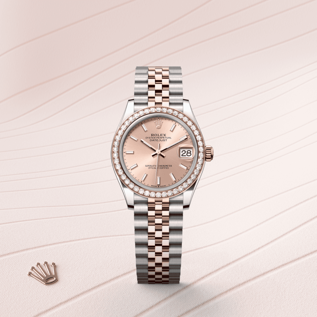 Rolex Datejust 31 Oyster, 31 mm, Oystersteel çelik, Everose altın ve pırlanta M278381RBR-0010