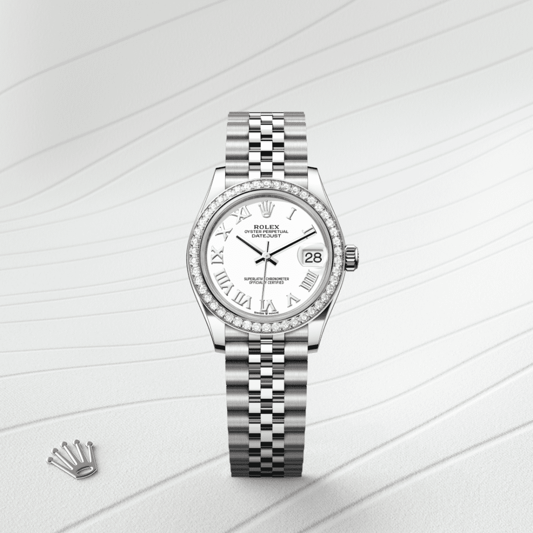 Rolex Datejust 31 Oyster, 31 mm, Oystersteel çelik, beyaz altın ve pırlanta M278384RBR-0014