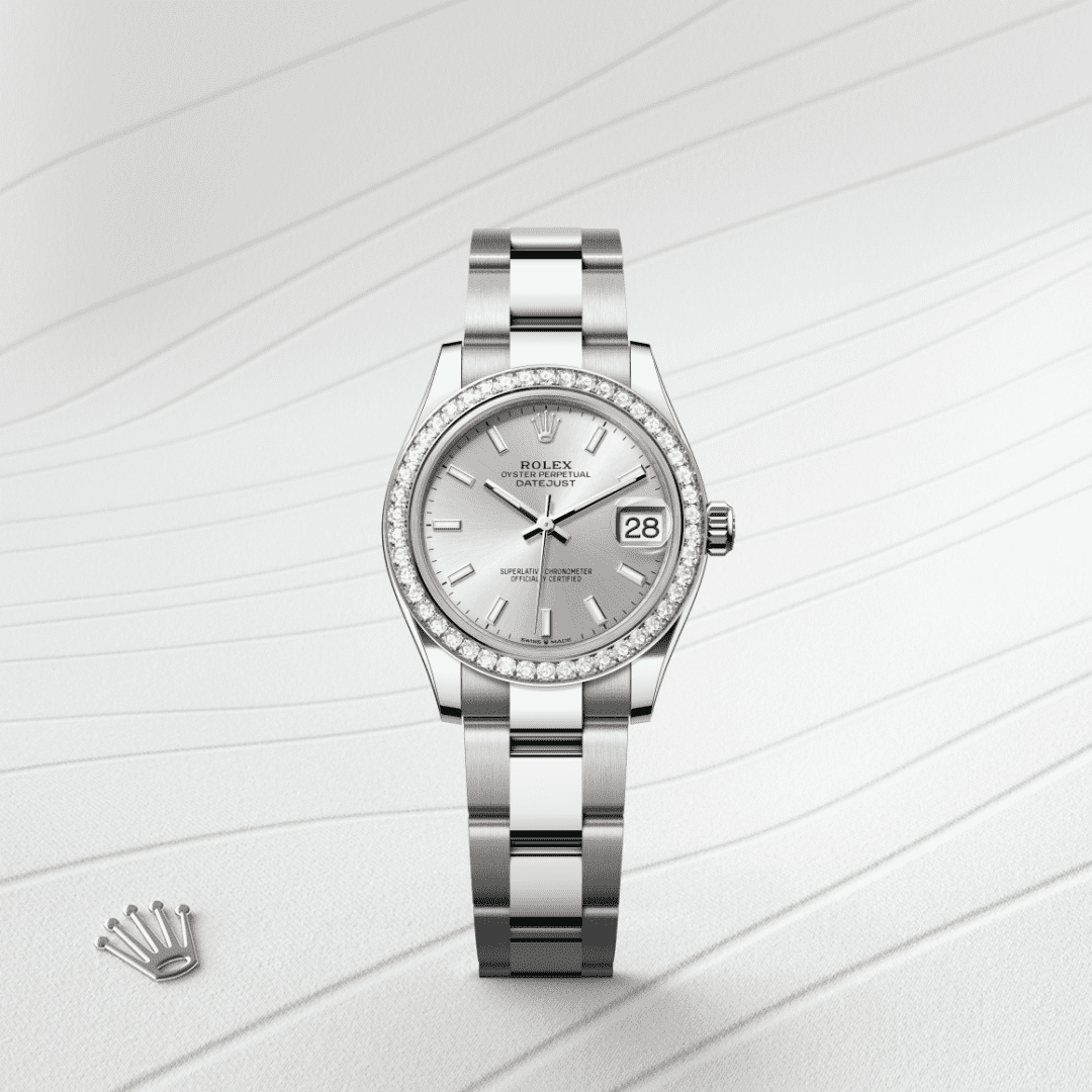 Rolex Datejust 31 Oyster, 31 mm, Oystersteel çelik, beyaz altın ve pırlanta M278384RBR-0015