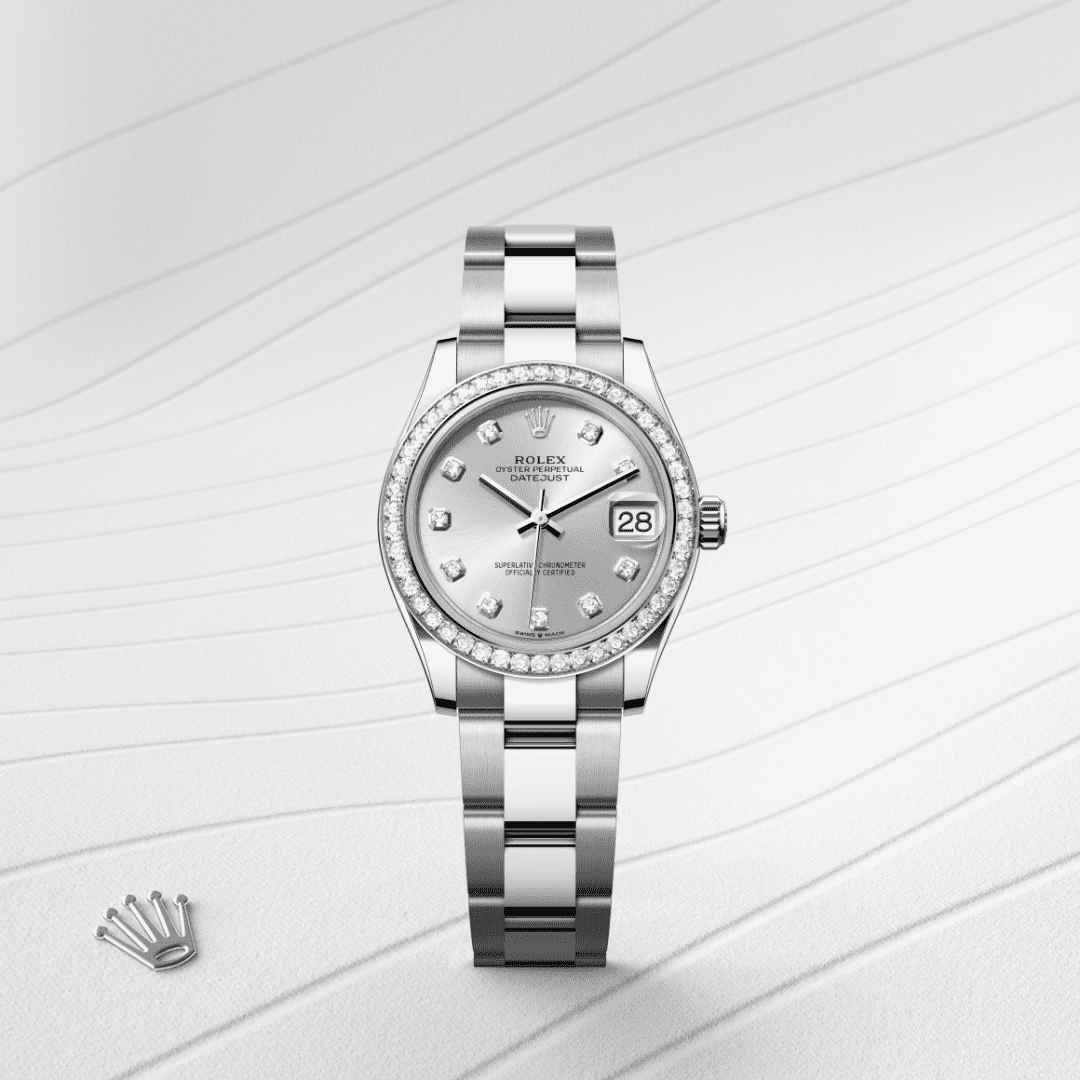 Rolex Datejust 31 Oyster, 31 mm, Oystersteel çelik, beyaz altın ve pırlanta M278384RBR-0033