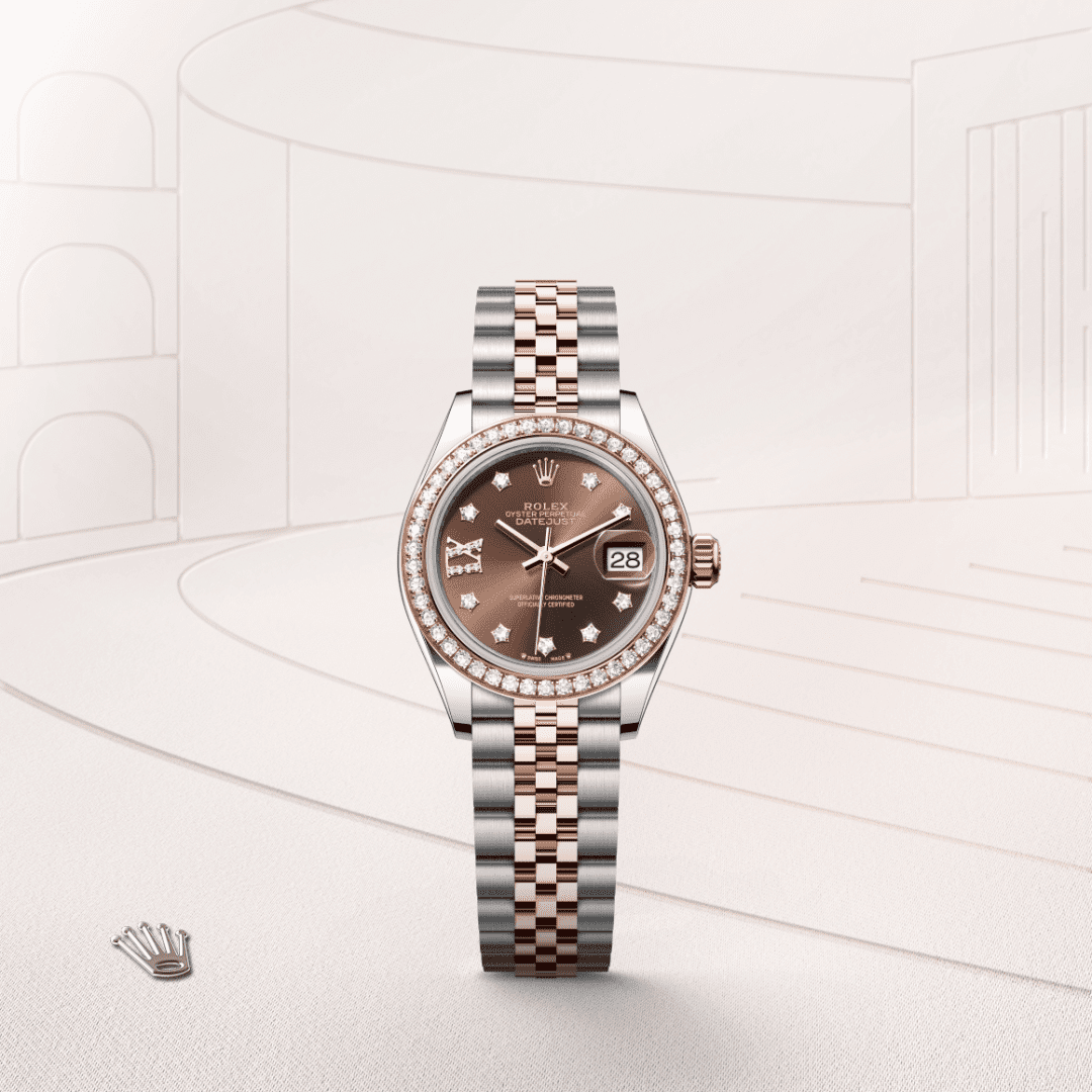 Rolex Lady-Datejust Oyster, 28 mm, Oystersteel çelik, Everose altın ve pırlanta M279381RBR-0003