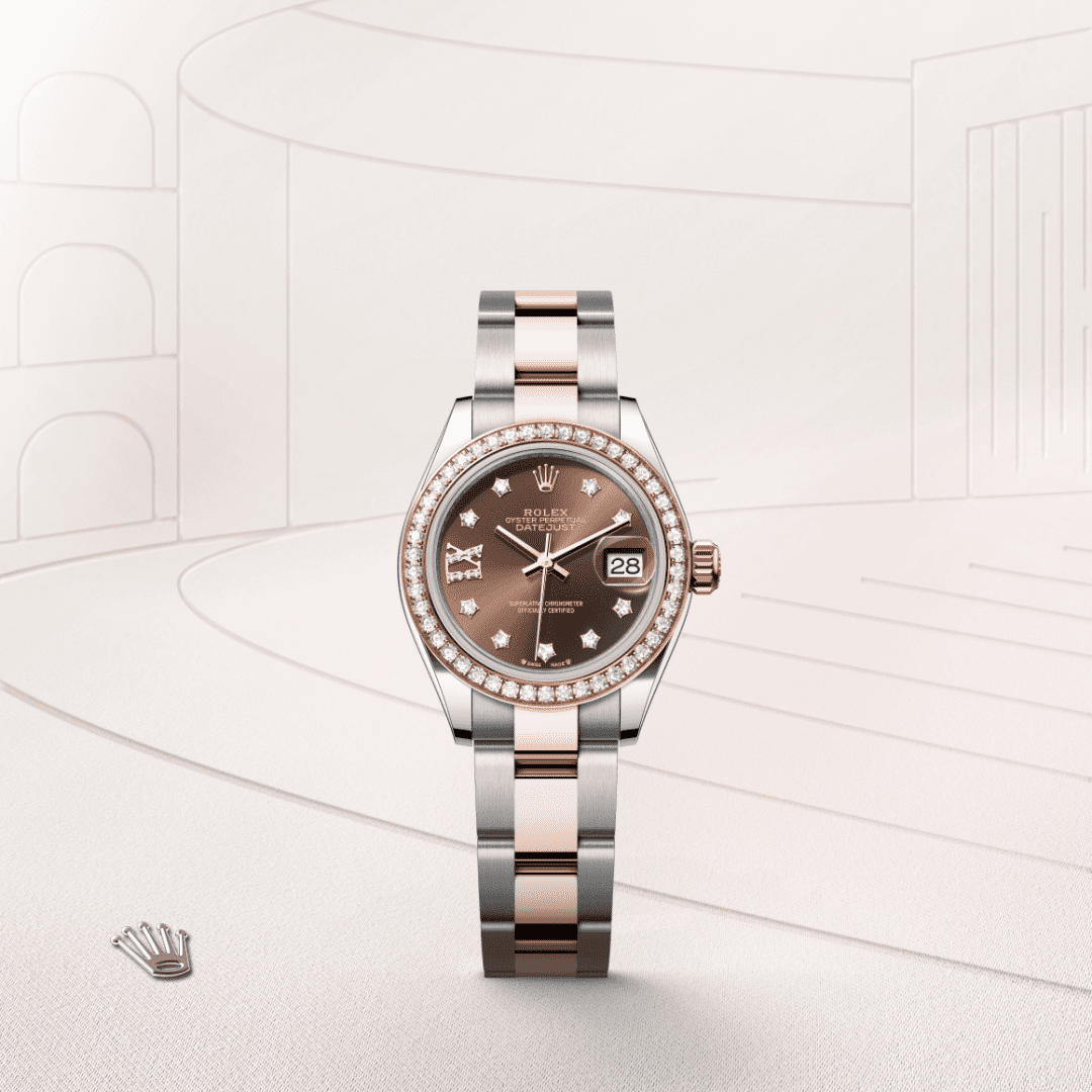 Rolex Lady-Datejust Oyster, 28 mm, Oystersteel çelik, Everose altın ve pırlanta M279381RBR-0004