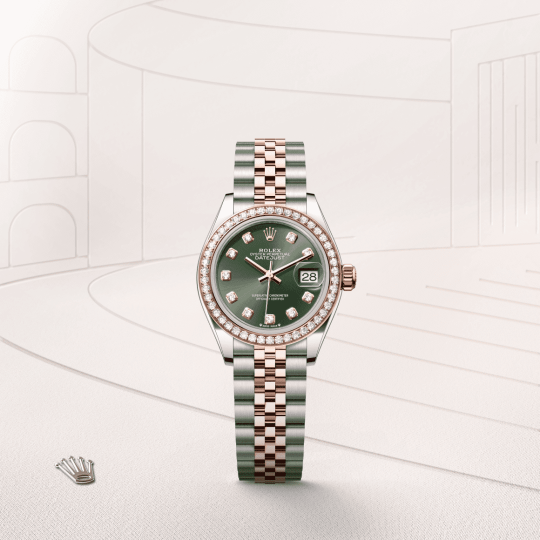 Rolex Lady-Datejust Oyster, 28 mm, Oystersteel çelik, Everose altın ve pırlanta M279381RBR-0007