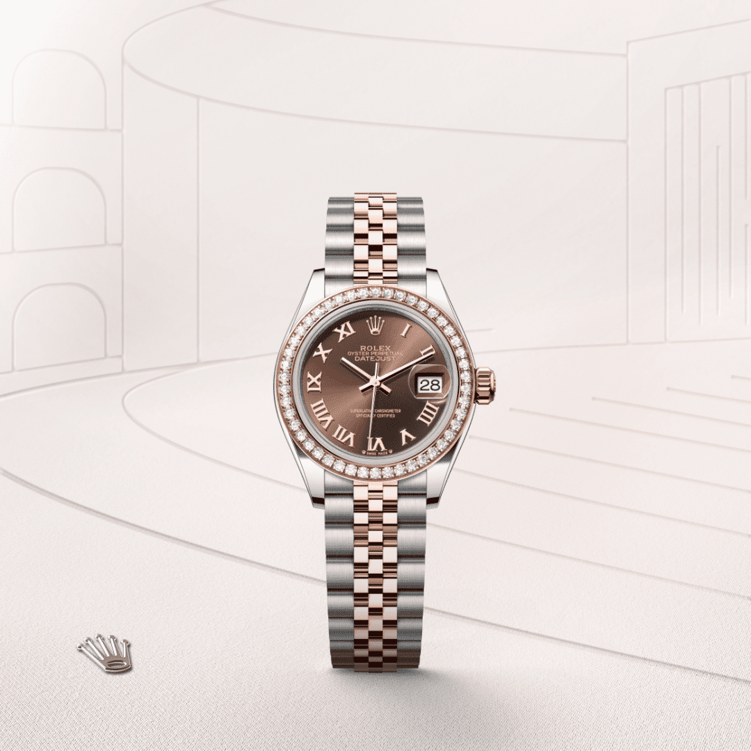 Rolex Lady-Datejust Oyster, 28 mm, Oystersteel çelik, Everose altın ve pırlanta M279381RBR-0009